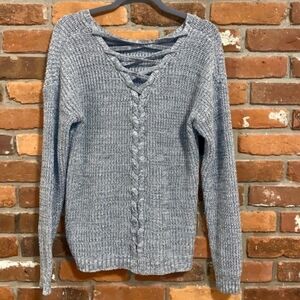 Madison Lilly Stitch Fix Grey Loose Knit Sweater Women's Small S Lace Up Back